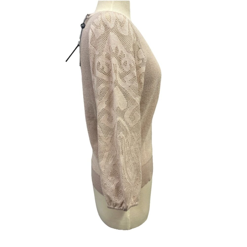 Adrianna Papell Women's Medium Crew Neck Sweater 3/4 Mesh Champagne Blush - Picture 9 of 16